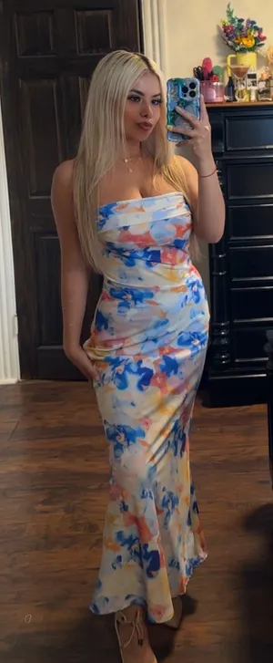 SheIn Strapless Floral Midi Dress - Blue, Coral, Yellow thumbnail 1