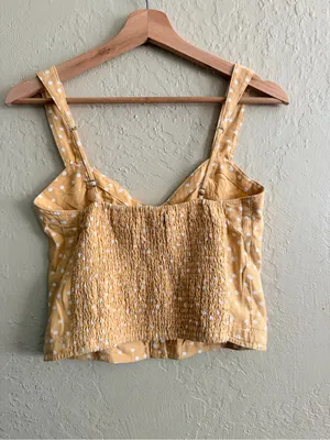 Abercrombie & Fitch Yellow Polka Dot Button-Front Linen Blend Crop Tank thumbnail 2