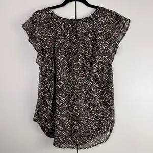 Loft Brown White‎ Polka Dot Flutter Sleeve V-Neck Blouse Top 761461 Womens Med thumbnail 2