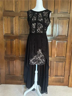 Nightway Size 10 Black Lace Hi-Lo Dress Whimsigoth Fairy Cocktail Sleeveless‎ thumbnail 2