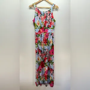 Tropical Floral Print Halter Maxi Dress Baby Blue Gilli ModCloth Vacation Party thumbnail 8
