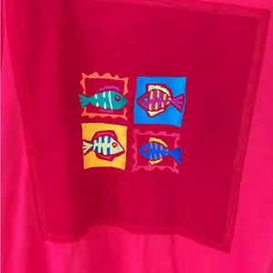 JOHNNY WAS Rare Vintage Y2K Red Long Sleeve Fish Dress thumbnail 3