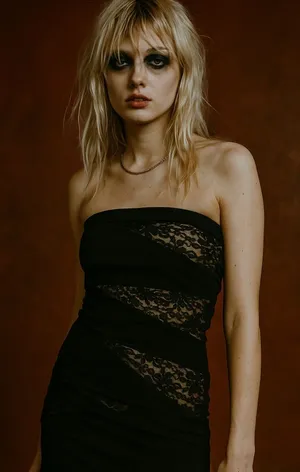 B Smart Vintage‎ Y2K Black and Tan Lace Mini Dress 7/8 Small Indie Sleeze Boho thumbnail 1