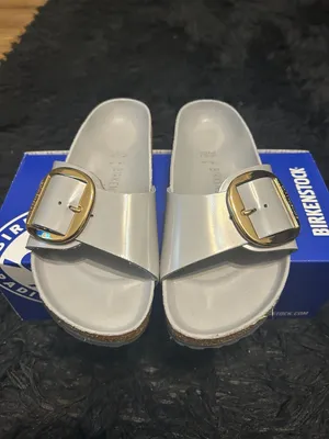 BIRKENSTOCK Madrid gray leather gold buckle sandals slippers shoes eur 39 new thumbnail 6