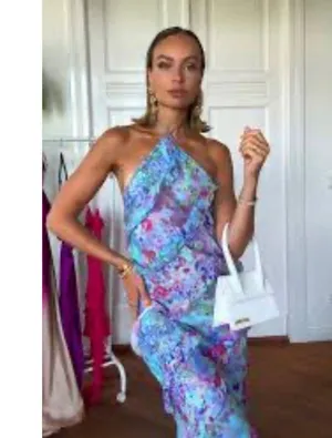 Zara ruffle printed halter midi Dress NEW thumbnail 7