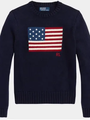 Polo Ralph Lauren American Flag Cotton Crewneck Sweater Navy S Preppy Americana thumbnail 3