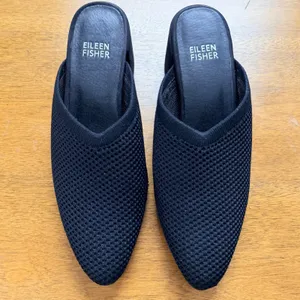 Eileen Fisher Betsy‎ Mules Shoes Black Knit Mesh Block Heel Women's Size 5.5 thumbnail 4
