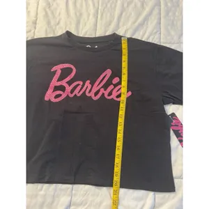 Barbie Cropped T-Shirt Black Pink Rhinestone Y2k Chill Streetwear Bling XL NWT thumbnail 4