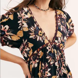 NWT Free People On The Edge Romper Black Floral Size Medium Retail $108.00 thumbnail 3