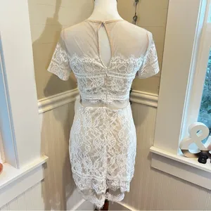 White Lace Mini Dress Mesh Illusion Sheer Small thumbnail 10