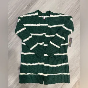 No Boundaries Forest Green and White Striped‎ Cardigan thumbnail 2