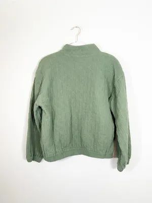 Madewell Diamond Jacquard Half-Zip Pullover Top Faded Palm Green Jacket Large thumbnail 6