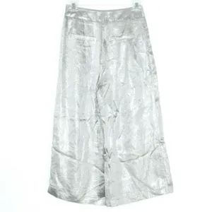 JOA Womens Pants Lurex Crinkle Culottes Shimmery Wide Leg Crop Silver Size XS EW thumbnail 2