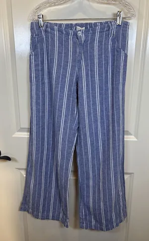 Just Living Blue/White Striped Linen & Cotton Wide Leg Pant Medium Coastal Beach thumbnail 1