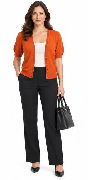 Ann Taylor XL Burnt Orange Short Sleeve Button Cardigan thumbnail 1