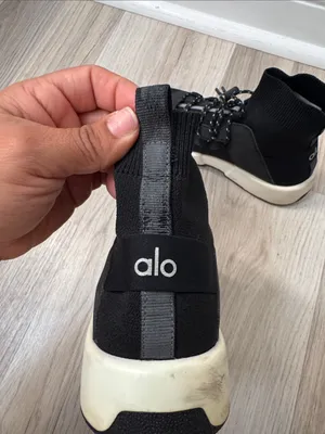 ALO Yoga Black Knit Sock Sneakers with Ivory Sole thumbnail 6