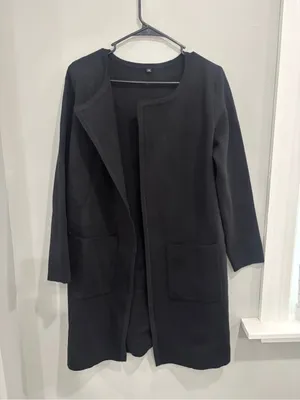 Women's black Open Front Cardigan Long Coatigan Sweater M thumbnail 2