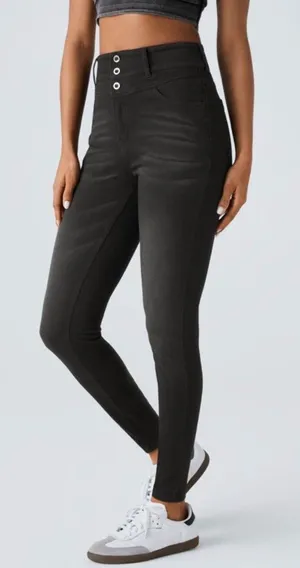 Halara M High-Waisted 3 button Black Skinny Stretch Jeans By Halara M Cotton Ble thumbnail 1