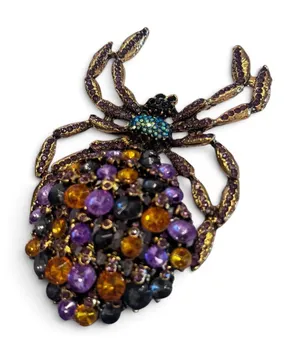 Large Spider Brooch Purple Amber Black Rhinestone Beaded Statement Pin Gold thumbnail 1