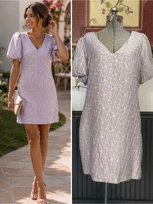 NWT Greylin Cali Jacquard Silk Blend Puff Sleeve Mini Dress Lavender L🧡🎀 thumbnail 2