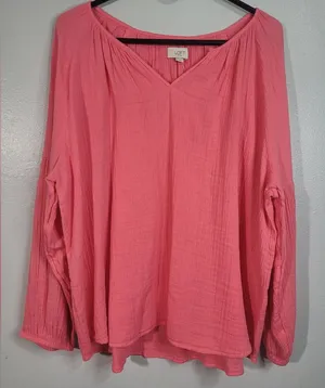 Women's coral pink V-neck blouse, LOFT brand. Size XL. NWT thumbnail 1