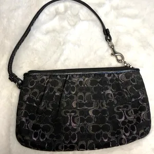 COACH Black Silver Canvas Wristlet thumbnail 1