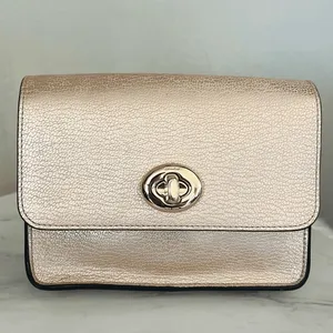 Coach Women's Turnlock Chain Crossbody Leather Bag, Platinum/Gold, NWOT thumbnail 3