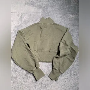 Aerie offline Olive Green Quarter-Zip cropped Pullover small thumbnail 8