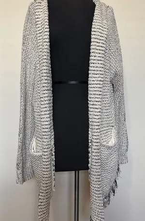 Free People Love Me Tender Open Knit Cardigan with Fringe and Hood thumbnail 1