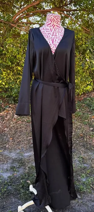 For Love & Lemons X‎ Jaime King La Lydia Wrap Dress Black Satin High Slit Size S thumbnail 1