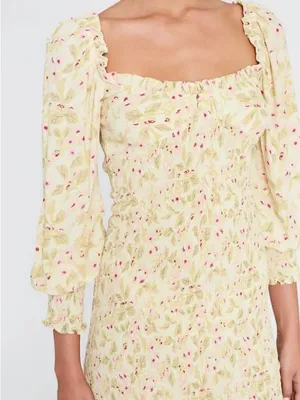 Faithful The Brand Gombardy Dress yellow‎ floral smocked long sleeve thumbnail 1