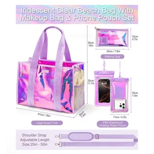 NWT Bagstellar Iridescent Clear Beach Tote Bag 4-Piece Waterproof Phone Kit thumbnail 3