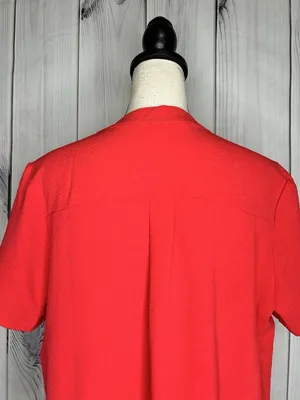 Entro Womens Sz Large Red V-Neck Short Sleeve Blouse Top thumbnail 7