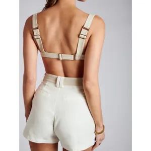 Meshki Yalda Beige Linen Colorblock Sleeveless Bustier Scoop Neck Crop Top Sz S thumbnail 4