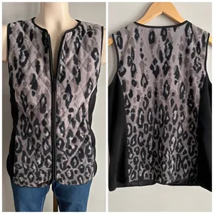 Bob Mackie Leopard Print Vest XS Black Gray Animal Print Zip Up Y2K thumbnail 8