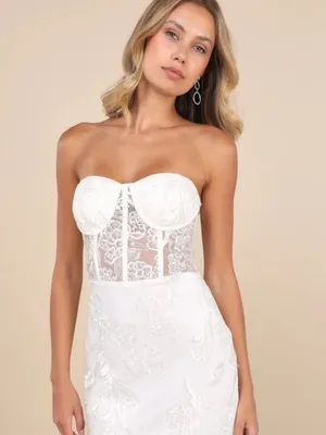 NWT Lulus White Embroidered Sequin Corset Style Party Bridal Mini Dress S $69 thumbnail 3