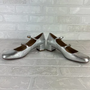 Madewell The Nettie Heeled Mary‎ Jane Womens 8.5 Bright Silver Metallic Leather thumbnail 11