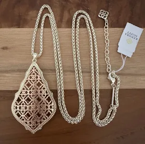 NWT Kendra Scott Aiden Filigree Pendant Necklace Gold Chain & Rose Gold Tone thumbnail 1