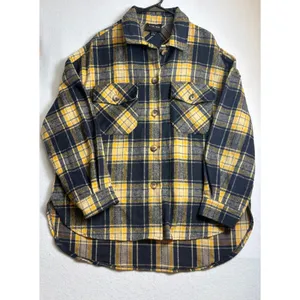 Timing Plaid Shacket Navy Blue Yellow Flannel Shirt Jacket Large thumbnail 3