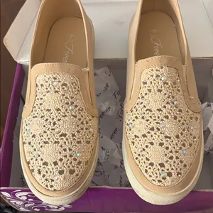 Forever 21 Women's tan nubuck Embellished slip ons 7 thumbnail 1