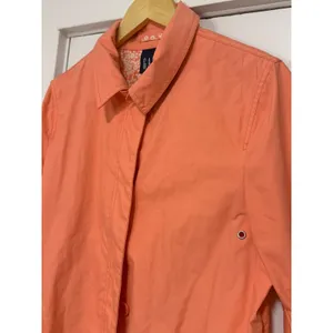 Vintage GAP Trench Coat Y2K Coral Orange Button Front Floral Lining Women Medium thumbnail 9