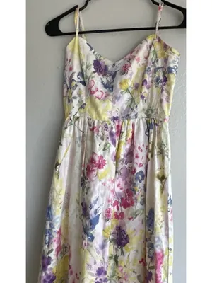 H&M Linen Blend Floral Maxi Sweetheart Strappy Summer Cottagecore Sz XS thumbnail 3