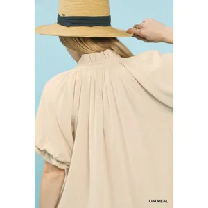 Umgee Linen V-Neck Flutter Sleeve Top - Medium thumbnail 4