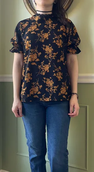 SHEIN black floral blouse top thumbnail 1