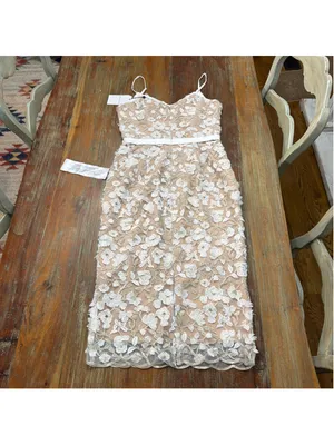 Dress the Population Emma Embroidered Midi Dress White Gold NWT Medium thumbnail 11