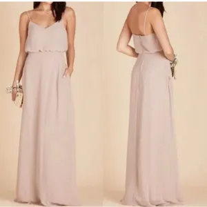 Birdy Grey Gwennie‎ Chiffon Gown Sleeveless Spaghetti Straps Taupe Slit S NEW thumbnail 2