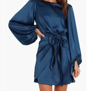 Petal & Pup Opal Tie Waist Long Sleeve Satin Minidress thumbnail 8