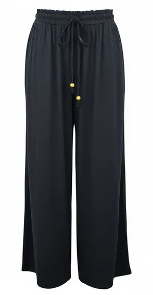 Black Wide Split Flowy Straight Beach Vacation Lounge 90s Pullon Boho Pants XS‎ thumbnail 1
