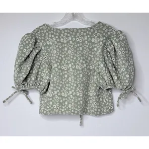 Free People Sweet Sun Crop Top Sz M Green Floral Girlcore Boho Cottagecore Chic thumbnail 3