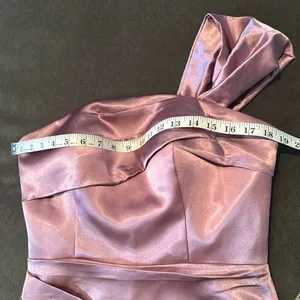 Women’s Pink One Shoulder Satin Dress Mermaid Fit Leg Slit Corset Size 8 *READ thumbnail 10
